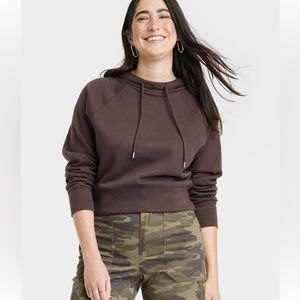 Universal Thread Cropped Hooded Sweatshirt Large Dark Brown Hoodie